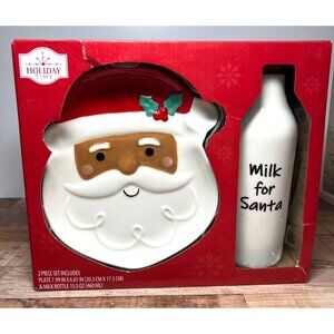 Holiday Time Santa Plate & Milk Bottle Set